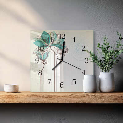 Firkantet glas vægur Vintage blomster