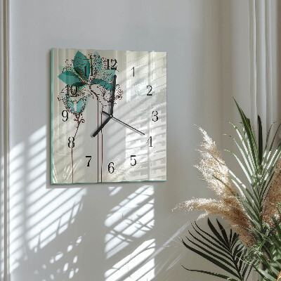 Firkantet glas vægur Vintage blomster