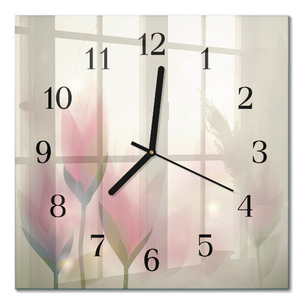 Firkantet glas vægur Blomster