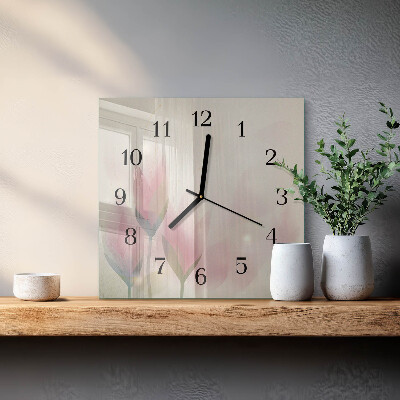 Firkantet glas vægur Blomster