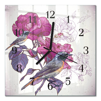 Glas vægur Fugle og blomster