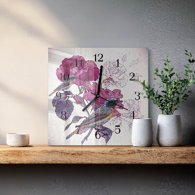 Glas vægur Fugle og blomster