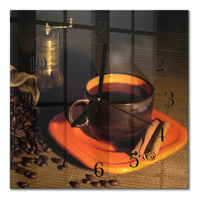 Firkantet glas vægur Kaffe