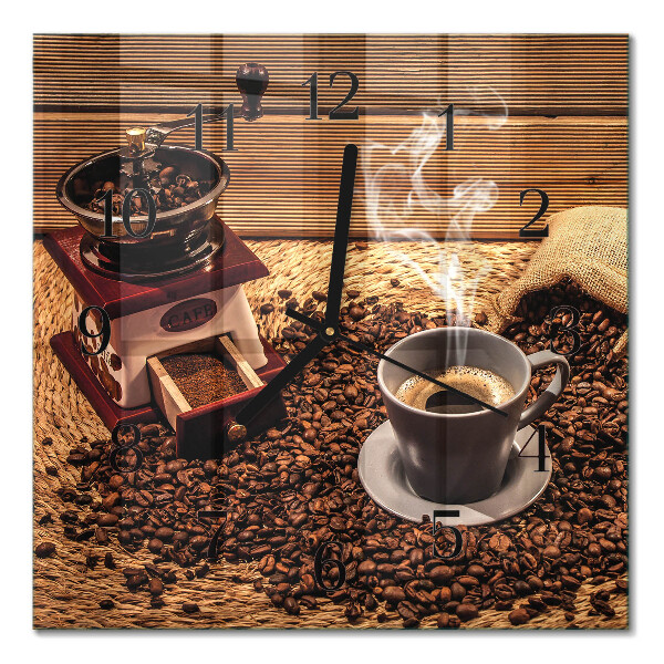 Firkantet glas vægur Kaffebønner