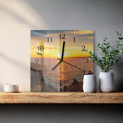 Firkantet glas vægur Solnedgang