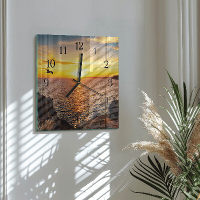 Firkantet glas vægur Solnedgang