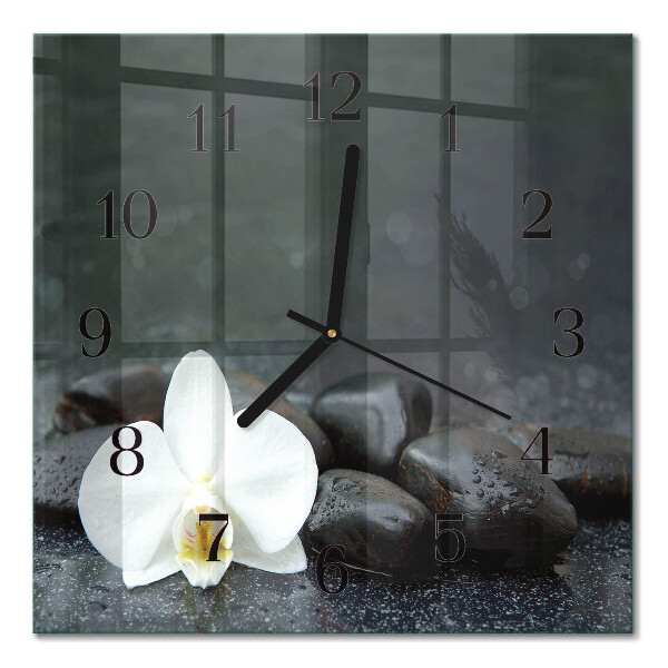 Firkantet glas vægur Blomst og sten