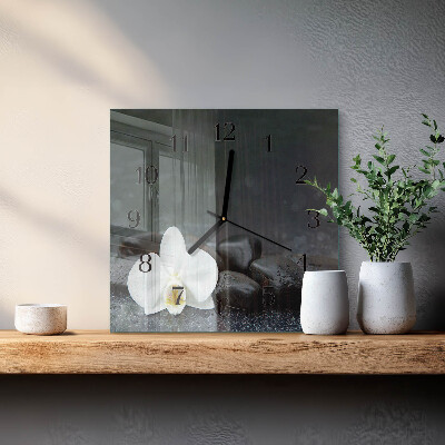 Firkantet glas vægur Blomst og sten