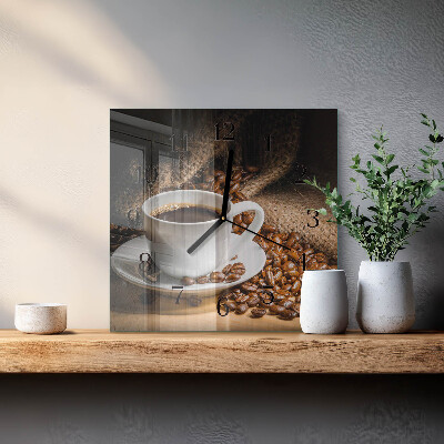 Firkantet glas vægur Kaffe