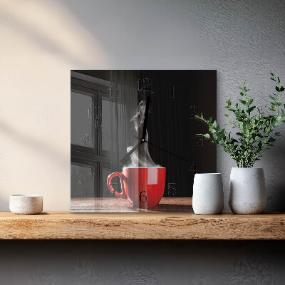 Firkantet glas vægur En kop kaffe