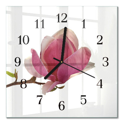 Firkantet glas vægur Magnoliablomst