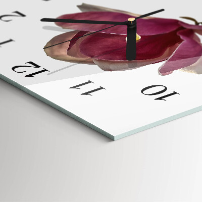 Firkantet glas vægur Magnoliablomst