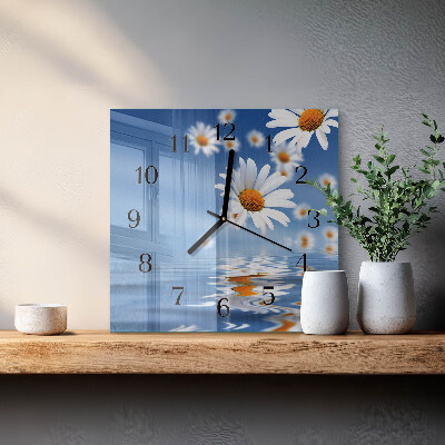 Firkantet glas vægur Blomst