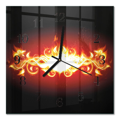 Firkantet glas vægur Ildblomst