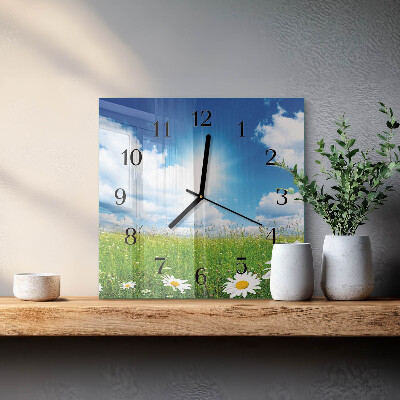Firkantet glas vægur Engblomster