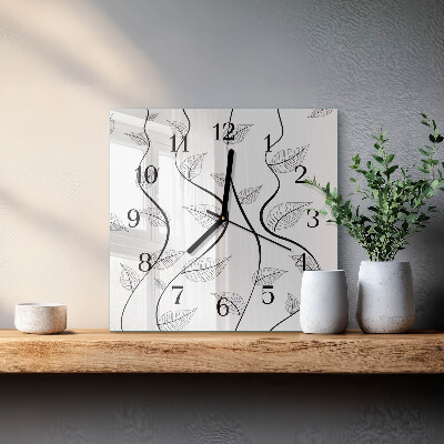 Firkantet glas vægur Bladkunst