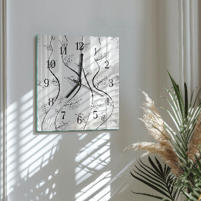 Firkantet glas vægur Bladkunst