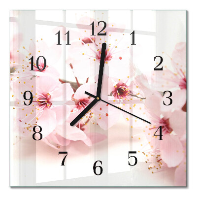 Firkantet glas vægur Blomster