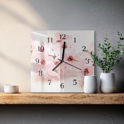 Firkantet glas vægur Blomster