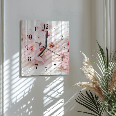 Firkantet glas vægur Blomster