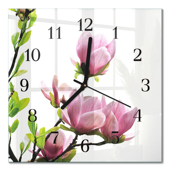 Firkantet glas vægur Magnoliablomst