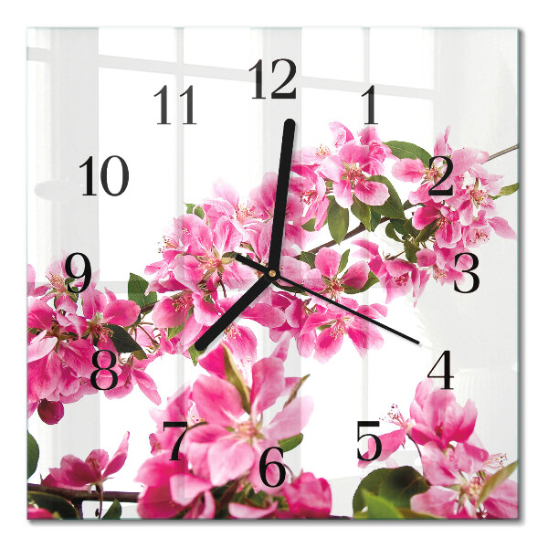 Firkantet glas vægur Blomster