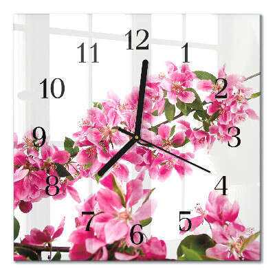 Firkantet glas vægur Blomster