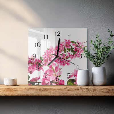 Firkantet glas vægur Blomster