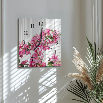 Firkantet glas vægur Blomster