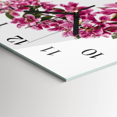 Firkantet glas vægur Blomster