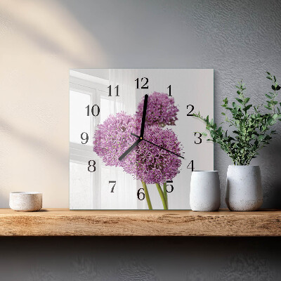 Firkantet glas vægur Blomst