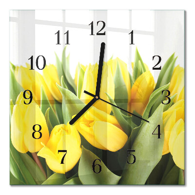 Firkantet glas vægur Tulipaner