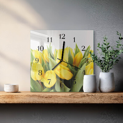 Firkantet glas vægur Tulipaner