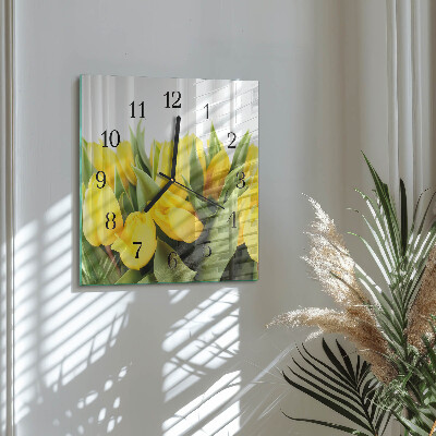 Firkantet glas vægur Tulipaner