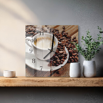 Firkantet glas vægur En kop kaffe