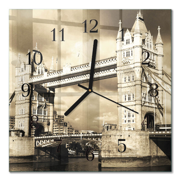 Firkantet glas vægur London Bridge i sepia