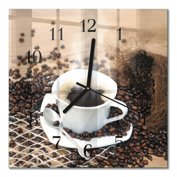 Firkantet glas vægur En kop kaffe