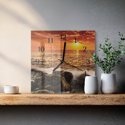 Firkantet glas vægur Solnedgang
