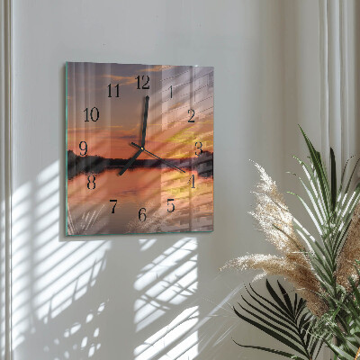 Firkantet glas vægur Solnedgang