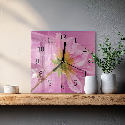 Firkantet glas vægur Blomst