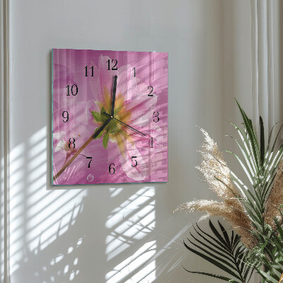 Firkantet glas vægur Blomst