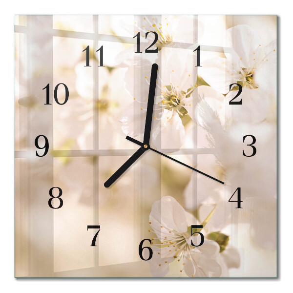 Firkantet glas vægur Blomster
