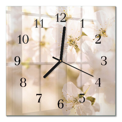 Firkantet glas vægur Blomster