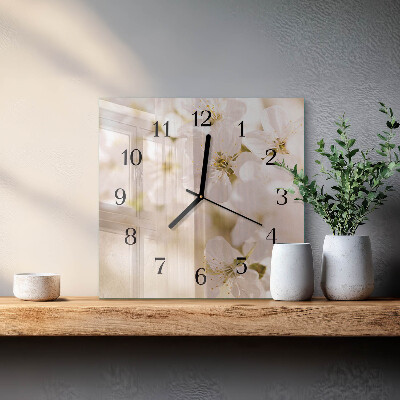 Firkantet glas vægur Blomster