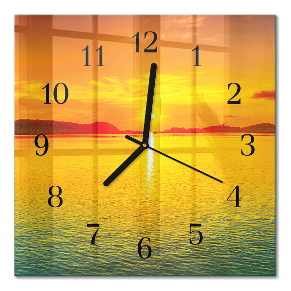 Firkantet glas vægur Solnedgang