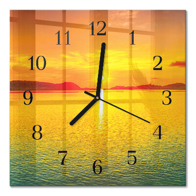 Firkantet glas vægur Solnedgang
