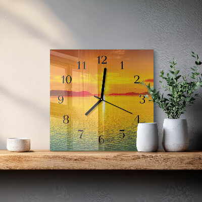 Firkantet glas vægur Solnedgang