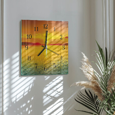 Firkantet glas vægur Solnedgang