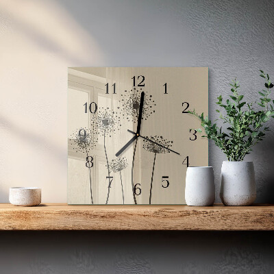 Firkantet glas vægur Blomster
