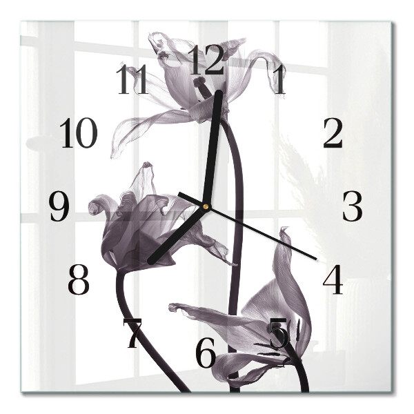 Firkantet glas vægur Blomster